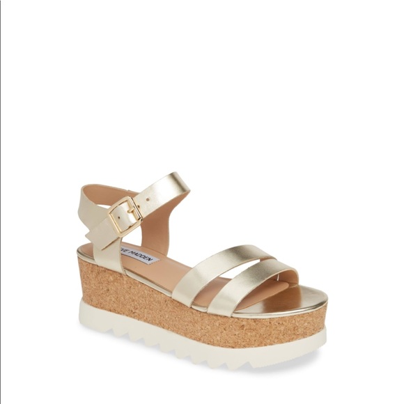 Steve Madden Shoes - Steve Madden Gold Strap Platform Wedge Sandals